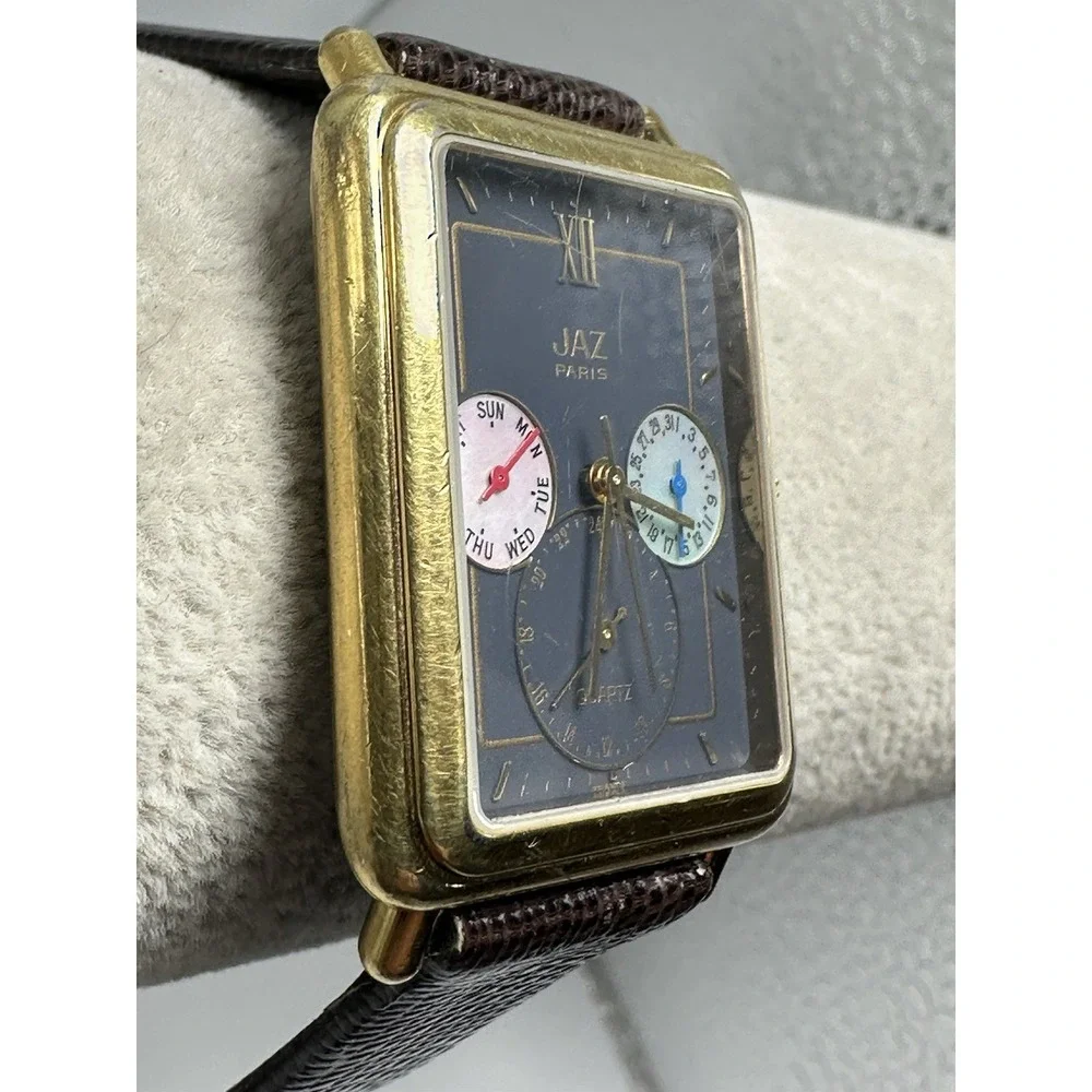 Jaz Paris N5CQ63 Triple Date Tank Watch New Battery 30MM 7.75